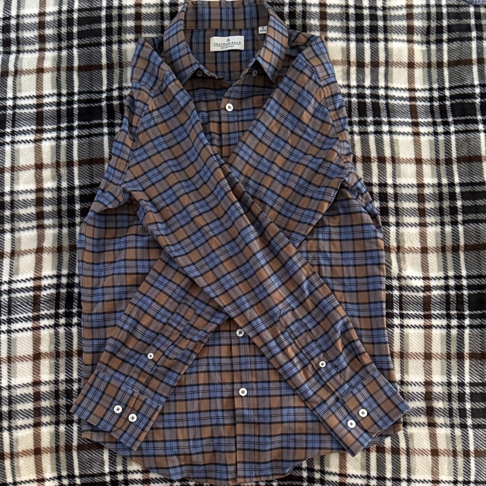 Stylish Blue and Brown Plaid Button-Down Shirt